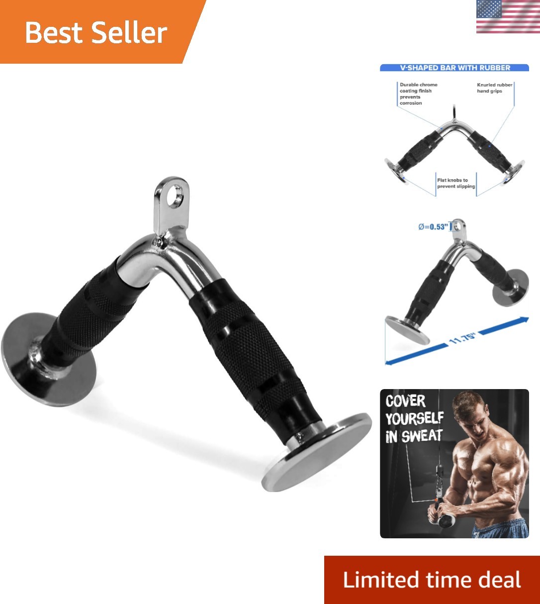 Cable Machine Attachment, Row Handles, Tricep Rope, Straight Bar, V Bar, LAT ...