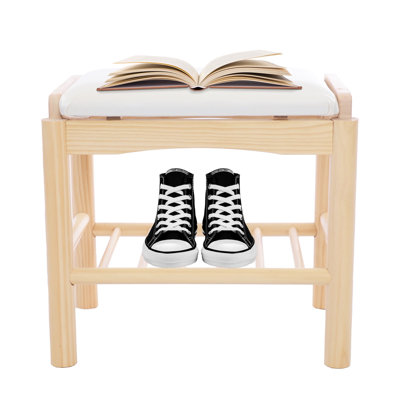 Pine Wood Shoe Storage Bench for Entryway Shoe Bench with Cushion 45*30*40cm USA
