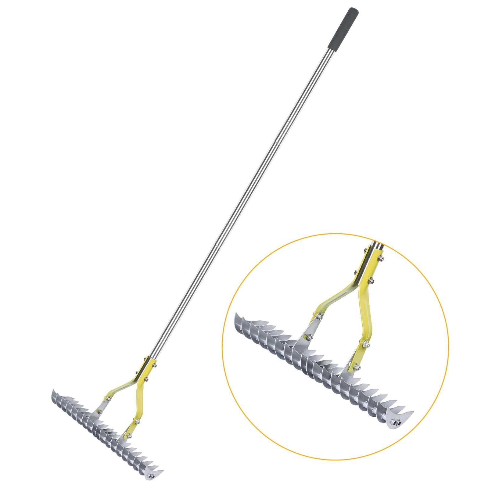 Thatch Rake Dethatcher - 15-Inch Wide Lawn Rake for Dead Grass Removal, Stain...
