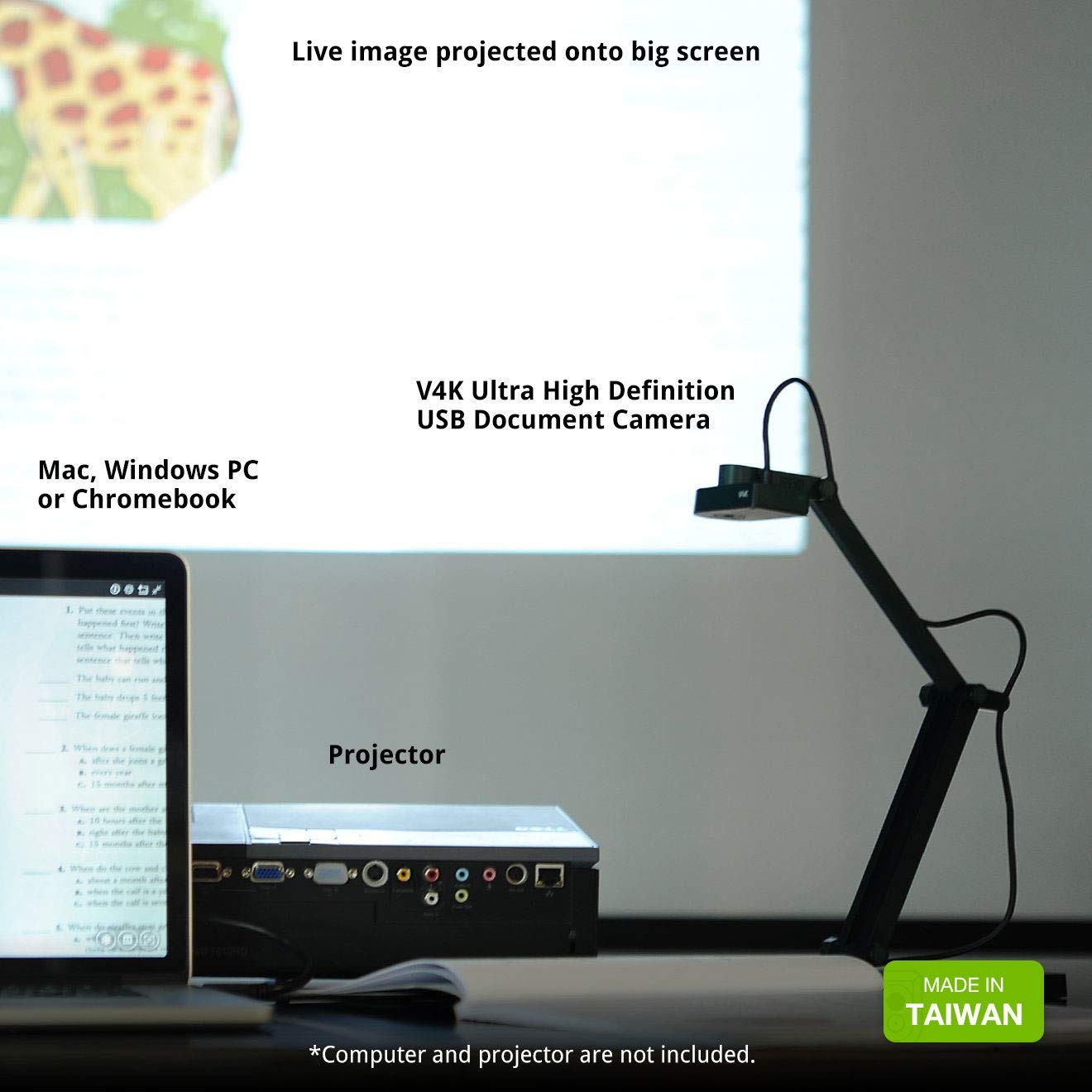 V4K Ultra High Definition 8MP USB Document Camera — Mac OS, Windows, Chromebo...