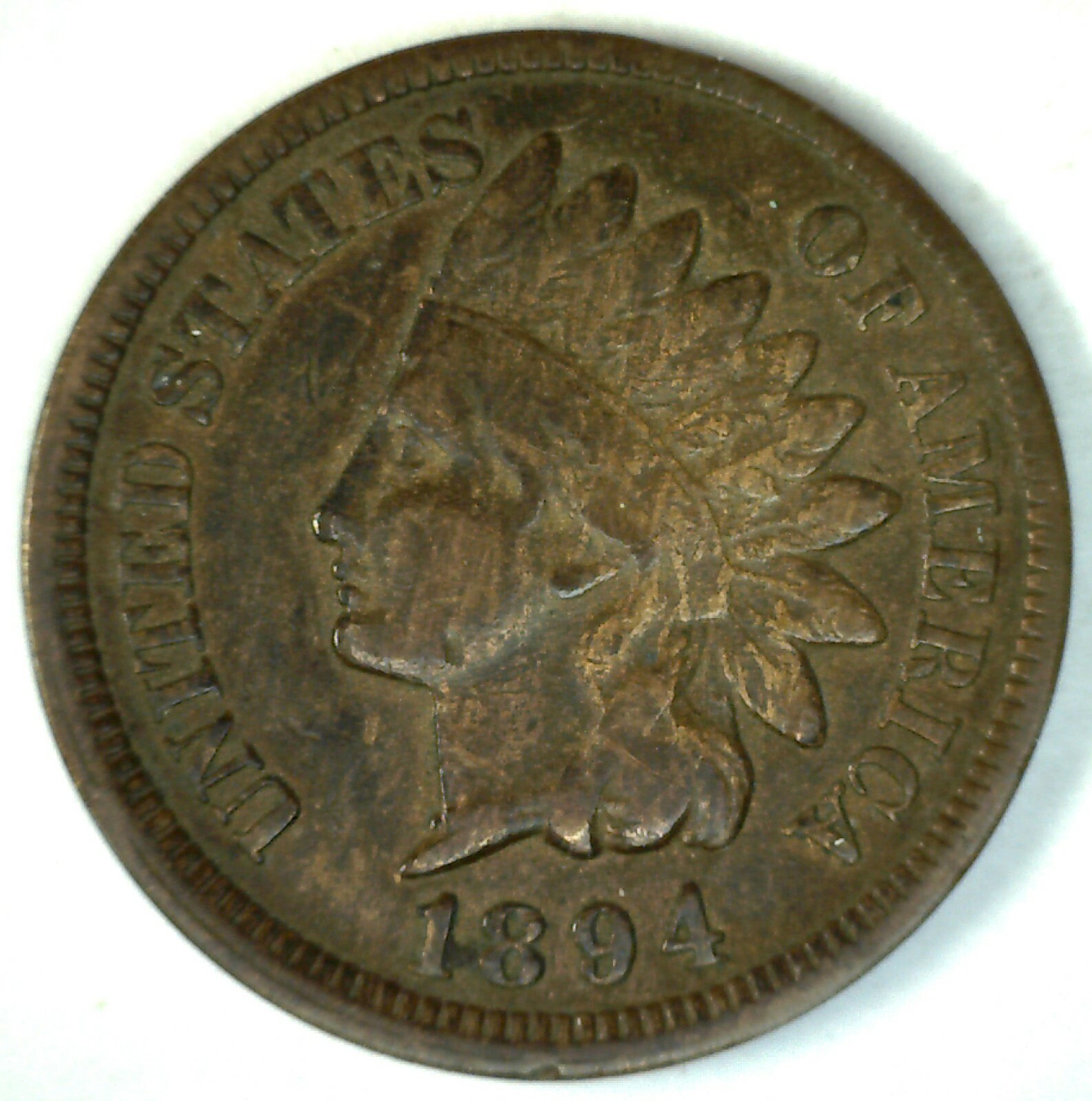 1894 Indian Head Bronze One Cent 1c US Penny FINE Coin