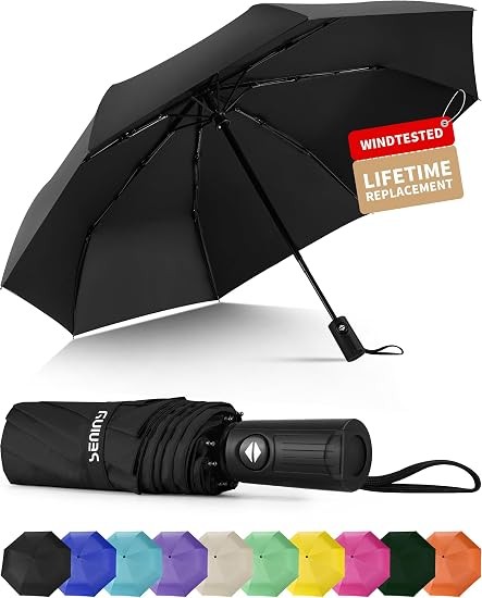 Seniny Windproof Compact Travel Umbrella with UV Protection