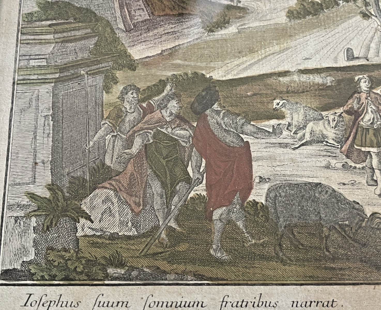18th C Augsburg Probst Hand Colored Engraving Joseph Biblical Scene