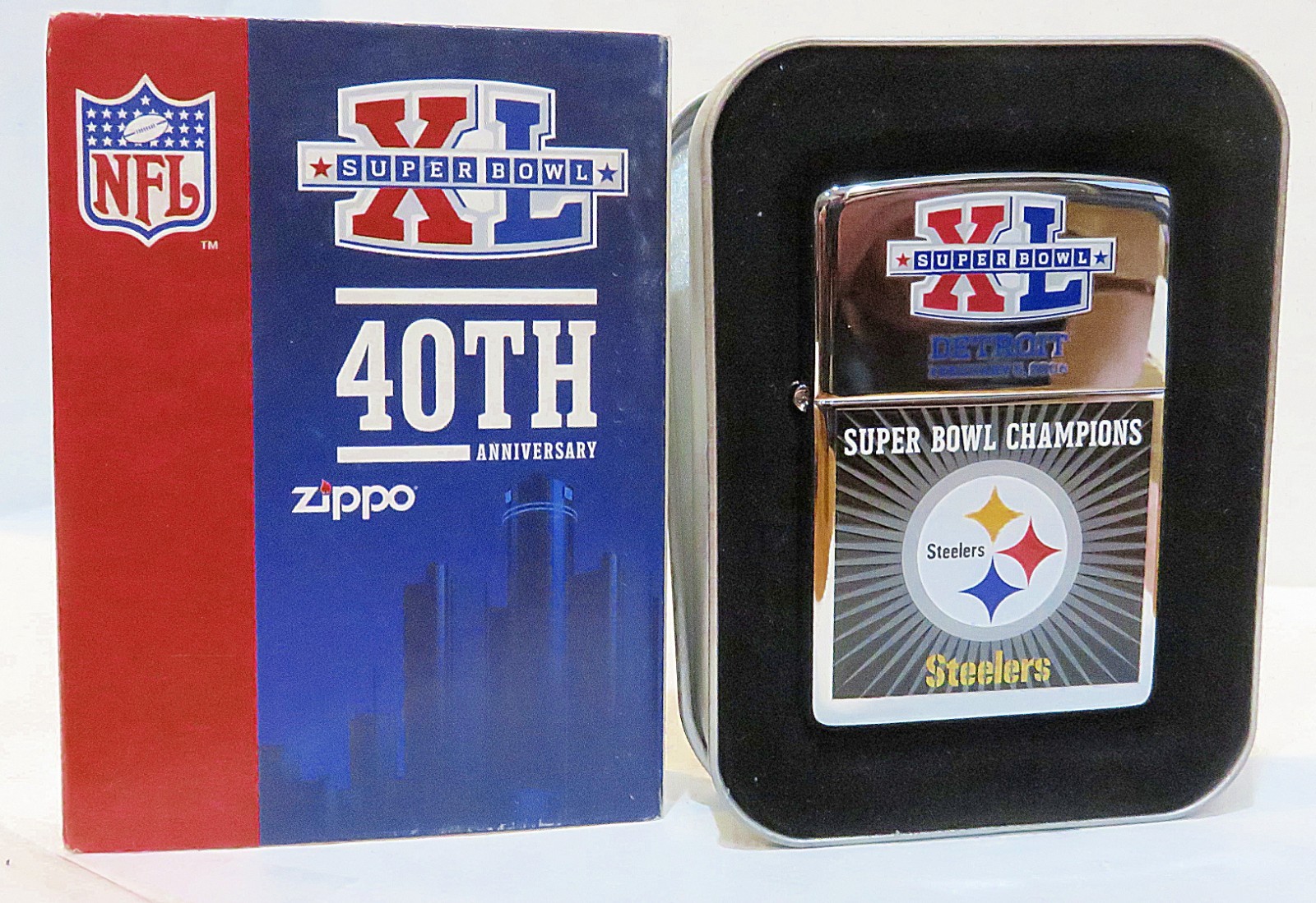 PITTSBURGH STEELERS XL SUPER BOWL CHAMPS NFL ZIPPO LIGHTER MINT IN BOX 2006