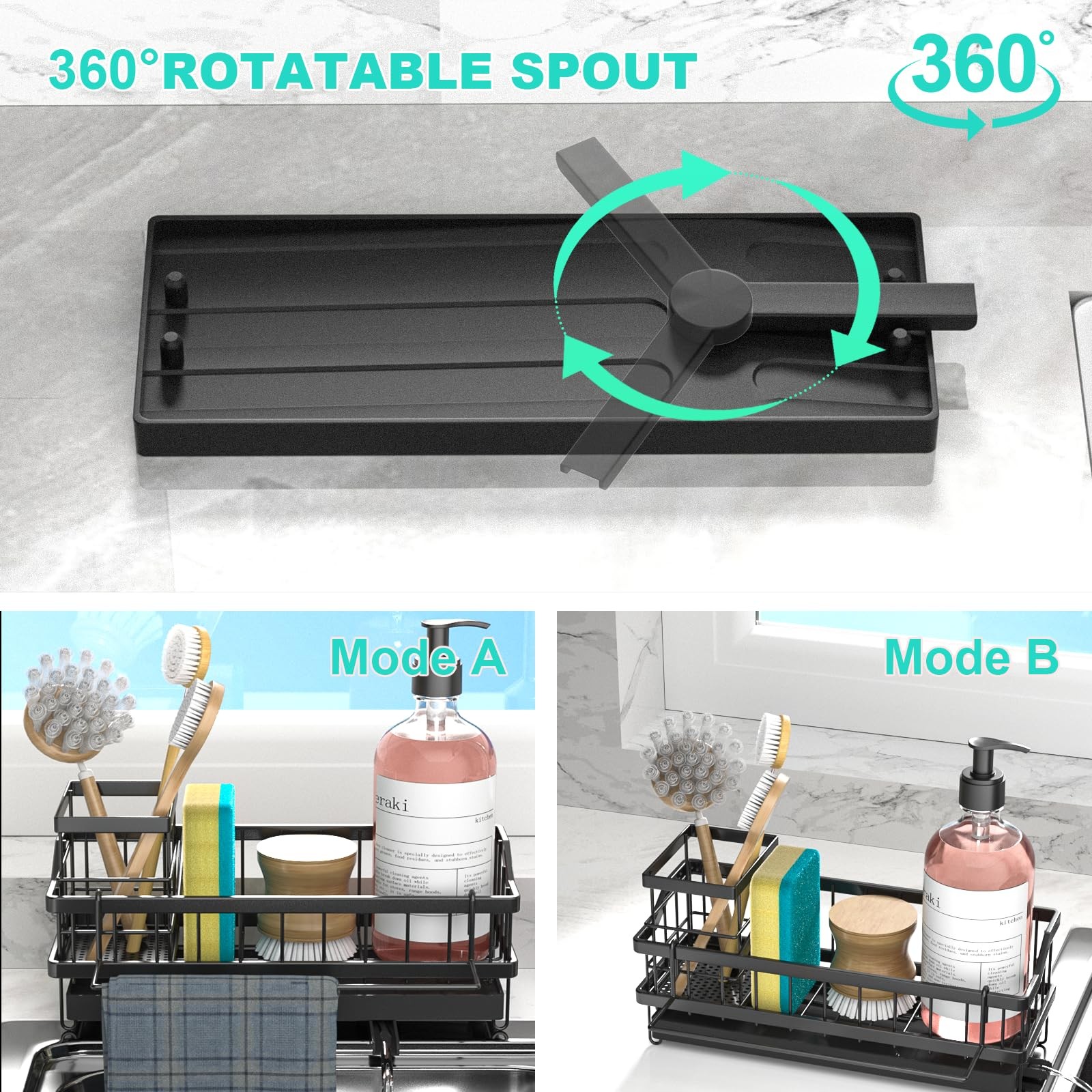 Ahonnpely Sponge Holder for Kitchen Sink - Countertop Rustproof Stainless Ste...