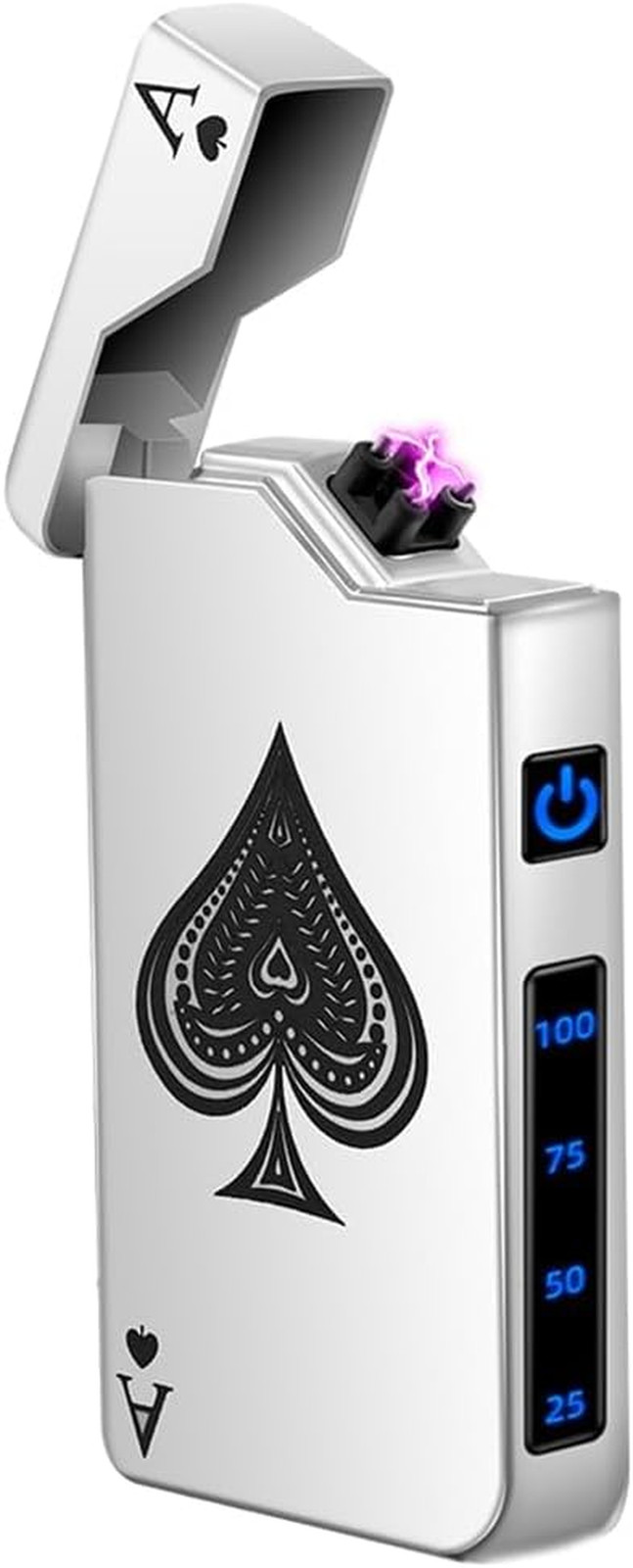 Rechargeable Electric Lighter - Dual Arc, Windproof, Pocket Size, Silver