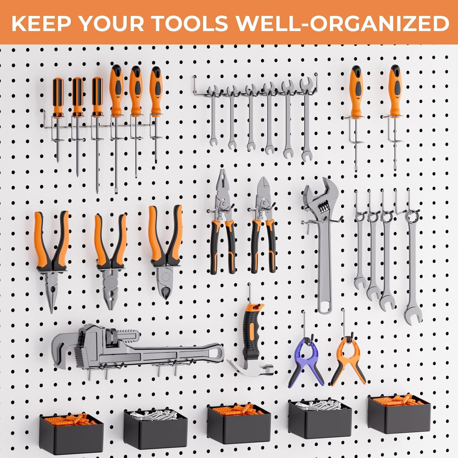 120PCS Pegboard Accessories Organizer Kit, Peg Board Hooks Assortment with Bins