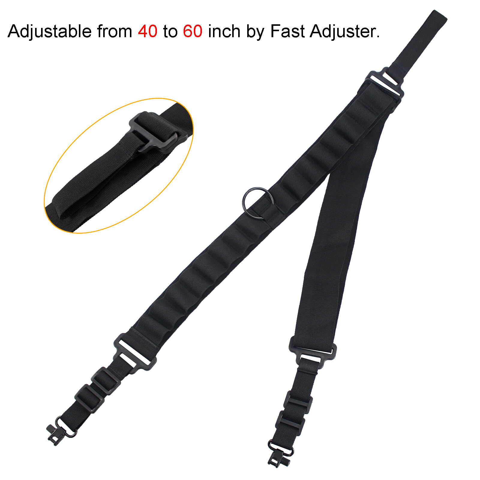 2 Point Non-Slip Adjustable Ammo Sling Shotgun Sling with 16 Shell Holder-Black