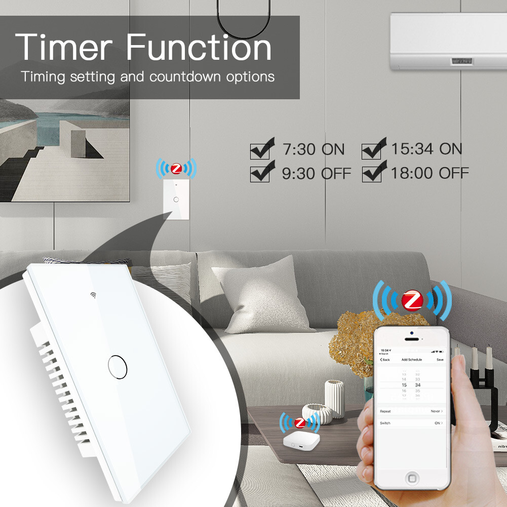 MOES ZigBee Smart Light Switch Wall Touch Glass Panel Alexa Google APP Control