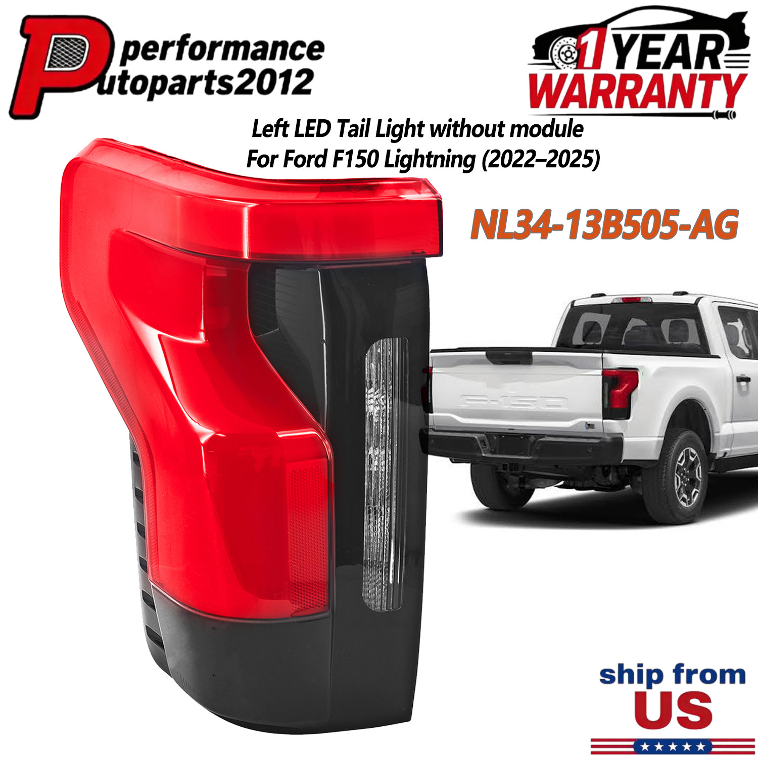 For 2022-2025 Ford F-150 Lightning Lariat Platinum Rear Left LED Tail Light Lamp