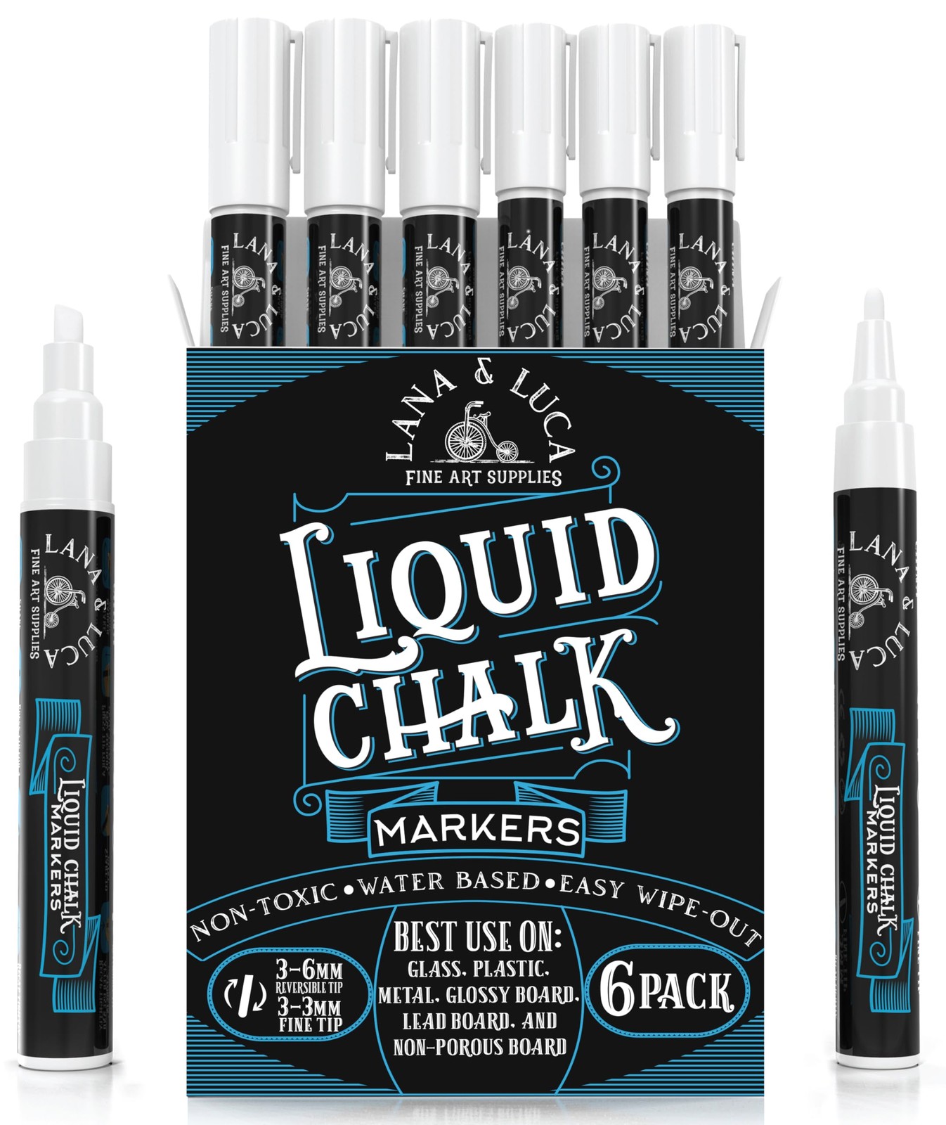 Liquid Chalk Marker Pen - White Dry Erase - 6 Count (Pack of 1),