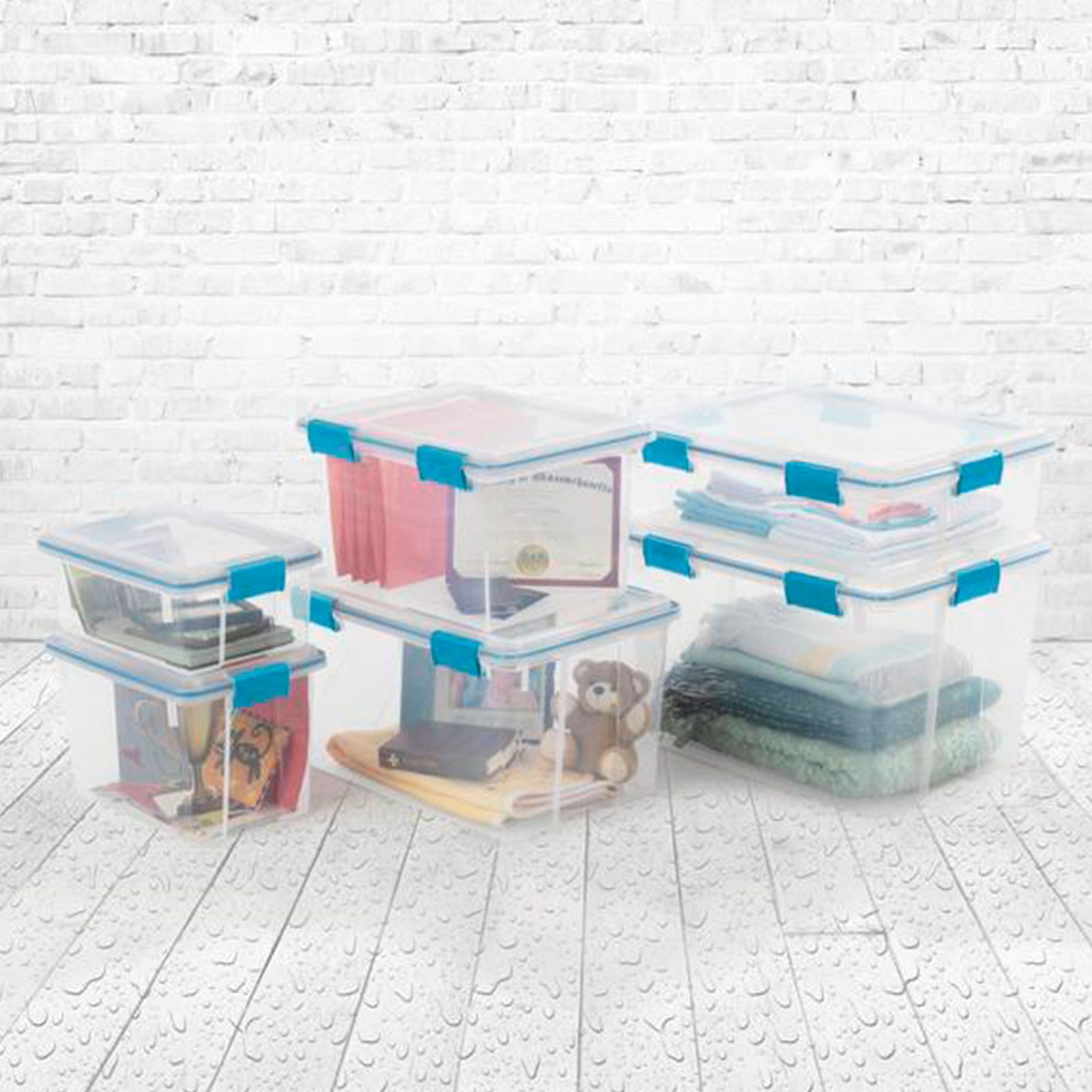 Sterilite 54-Qt Clear Plastic Stackable Storage Bin w/ Gasket Latch Lid, 12 Pack