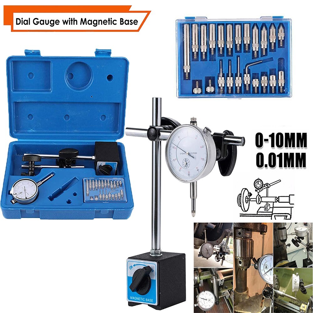 Dial Indicator with Magnetic Base 0.001"Precision Gauge Test Indicator Point Set