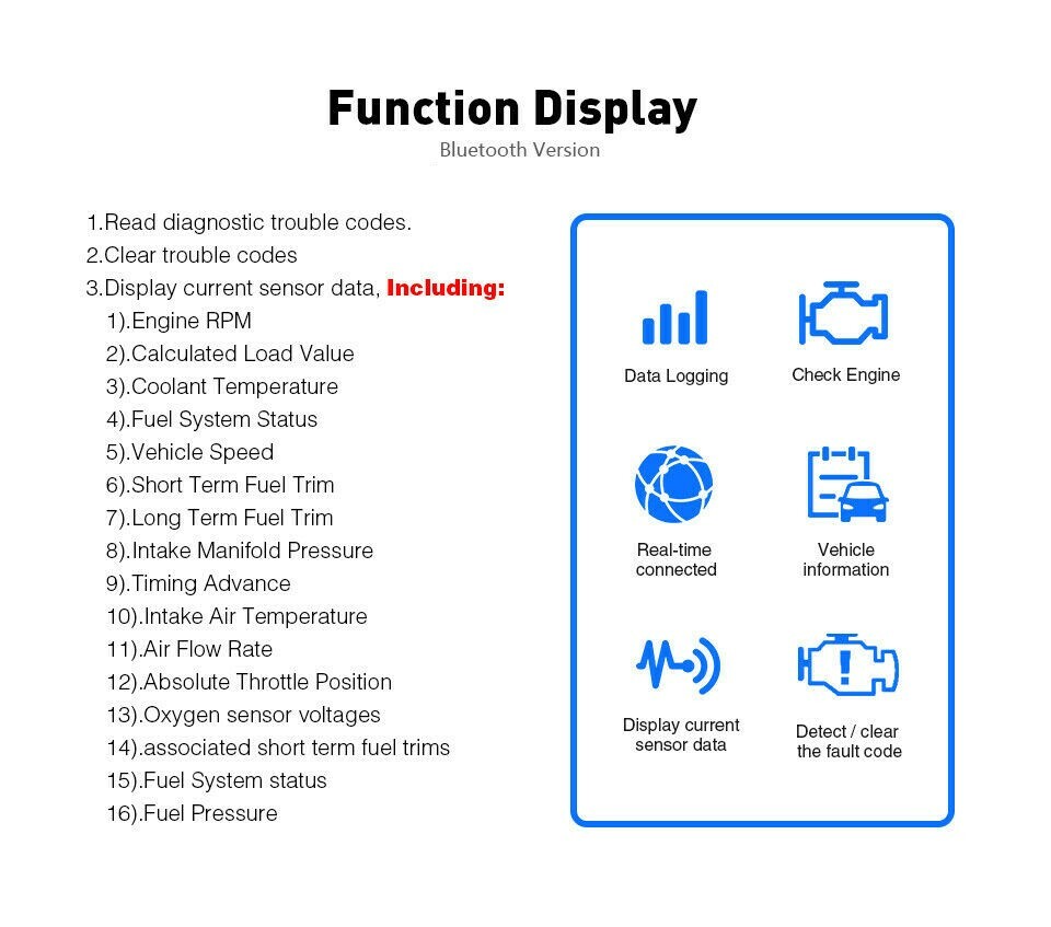 Bluetooth OBD2 OBDII Car Diagnostic Scanner Auto Fault Code Reader Tool ELM327