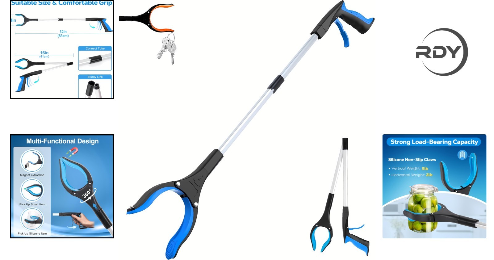 32” Extra Long Foldable Grabber Reacher Tool for Seniors - Lightweight & Durable