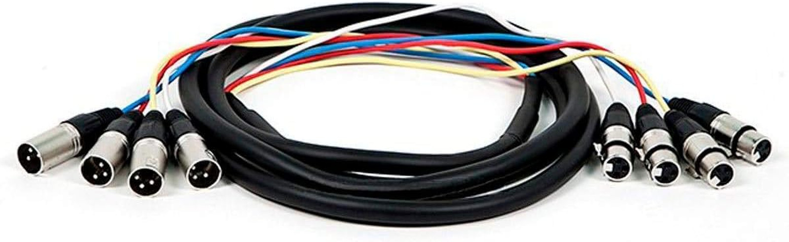 XLR Male to XLR Female Snake Cable - 10 Feet- Black/Silver, 4-Channel, Metal Con