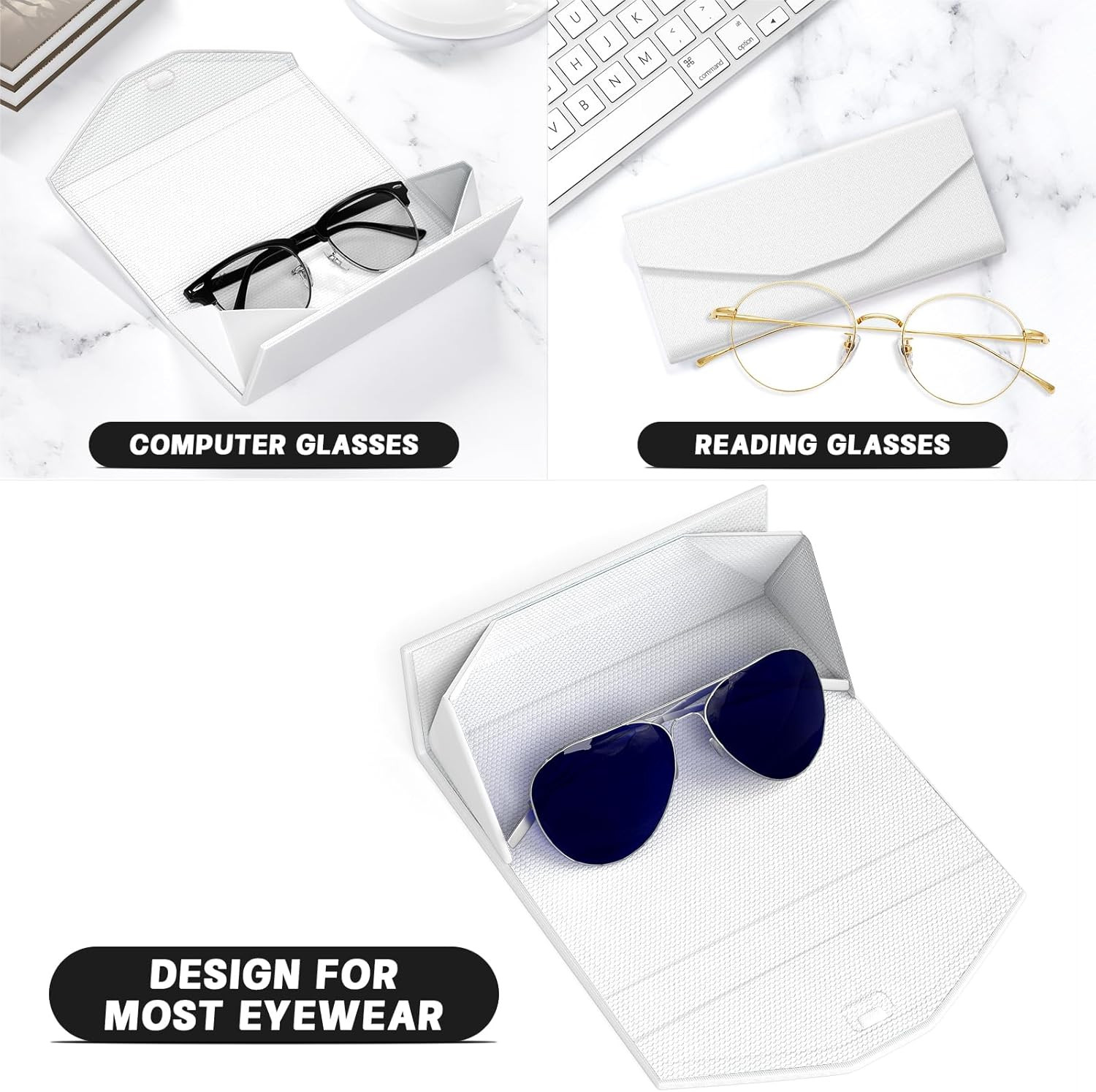 Sunglasses Case, Foldable Glasses Case, Magnetic PU Leather Hard Shell Folding E