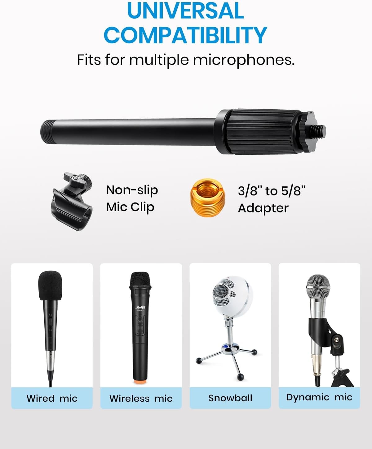 Moukey Mic Stand Desk Adjustable Tabletop Microphone Stand with Non-Slip Mic Cli