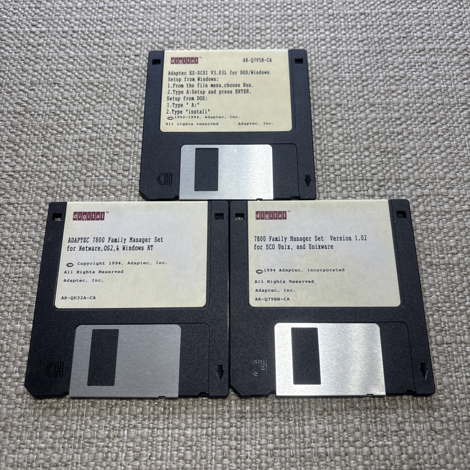 Vintage DEC Digital Adaptec 7800 SCSI Driver Floppy Disks Lot 3.5" NT Unix DOS