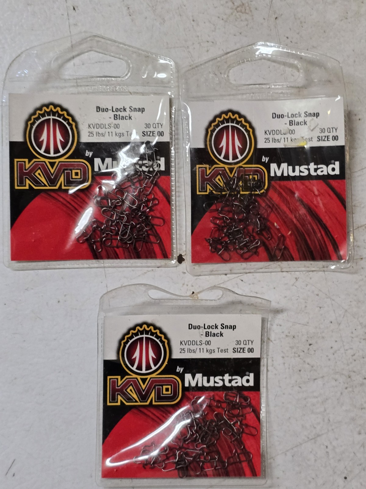 3 packs of 30 KVD / Mustad Duo-Lock Snaps Size 00 25lbs / 11 kgs Test