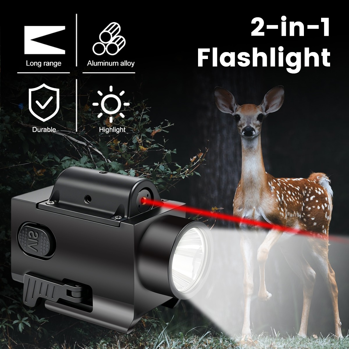 2000LM LED Flashlight Light & Red Laser Dot Sight Combo Rechargeable for G17 G19