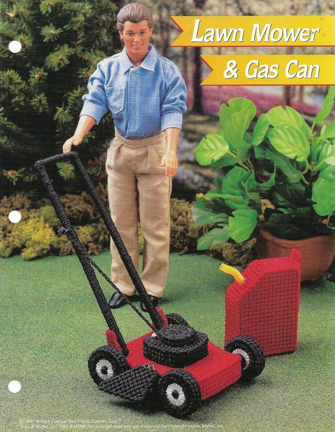 NEW LAWN MOWER & GAS CAN FASHION DOLL ANNIE PLASTIC CANVAS PATTERN INSTRUCTIONS