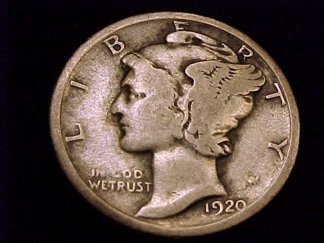 1920-P  Mercury Dime,  problem free Good grade