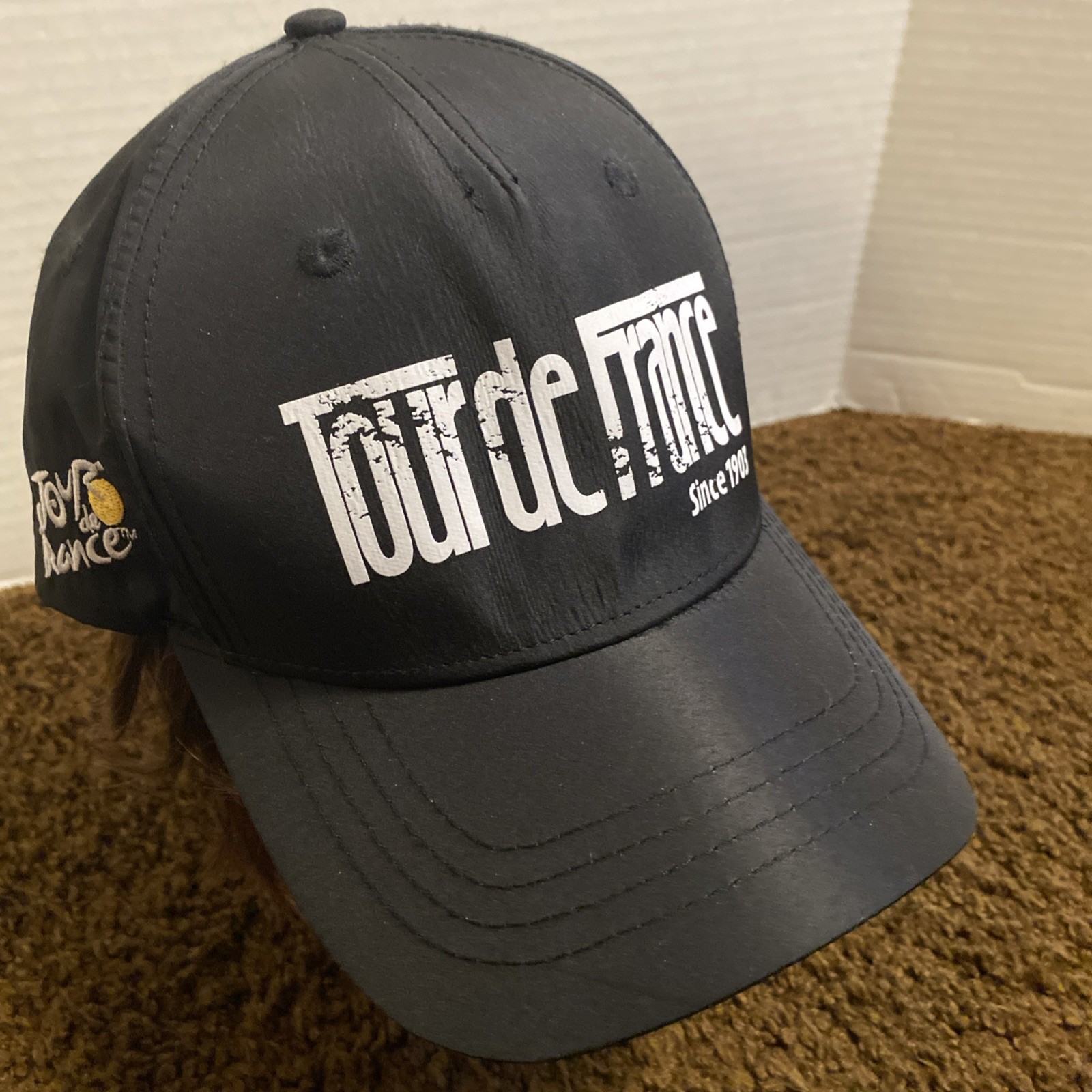 Vintage Tour de France Hat 90s Baseball Cap Strap Back Adjustable Black Cycling