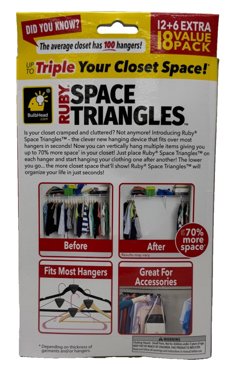 RUBY Space Triangles AS-SEEN-ON-TV, Creates Up to 3X More Closet Space