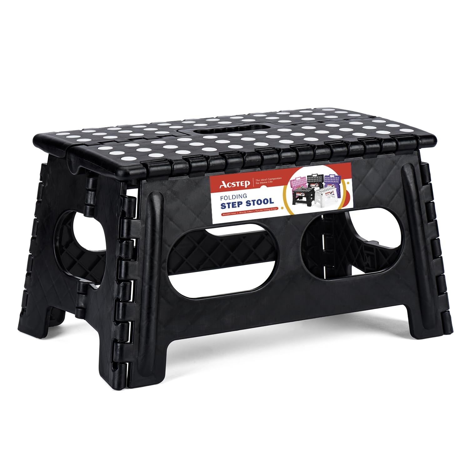 ACSTEP Folding Step Stool,15-Inch Extra Wide 9 Inch 9 inch, Widen Black