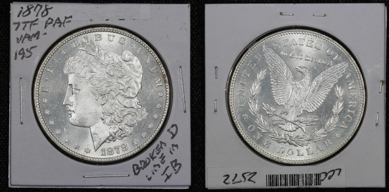1878 Morgan Dollar VAM-195 Seven Tail Feathers Parallel Arrow Feather Broken D