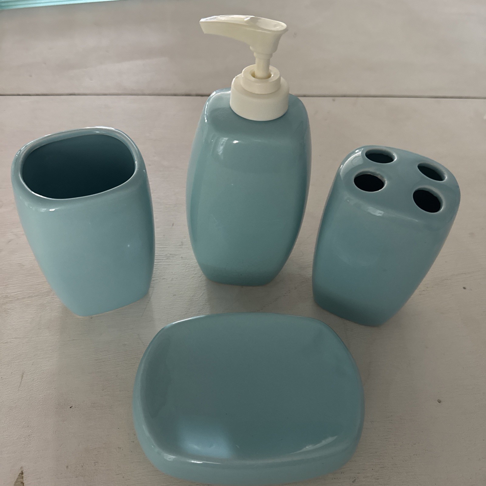 MCM 4 Pc Blue Bathroom Vanity Set Soap Pump,Soap Dish, Tooth Brush Holder, Cup