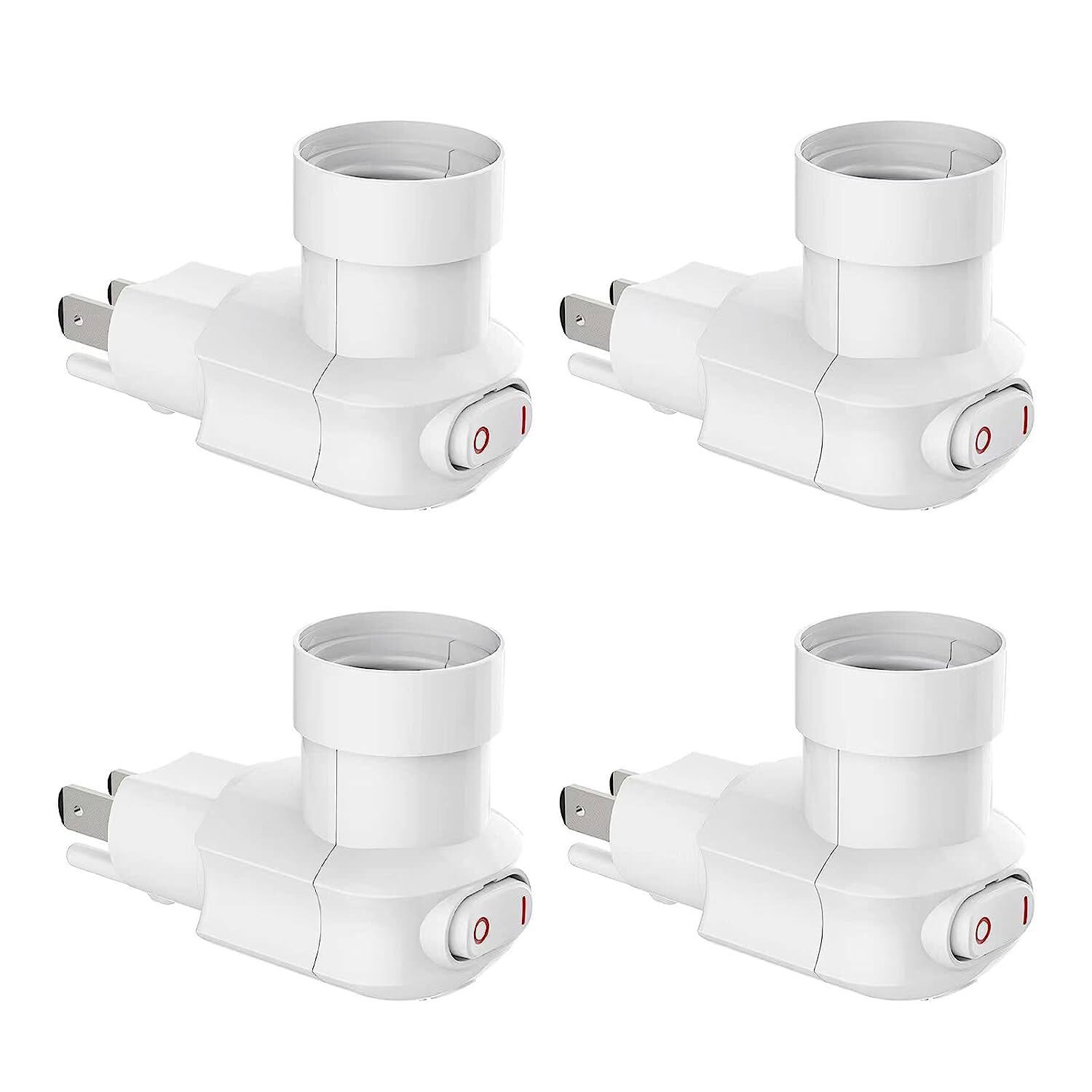4X 360° Plug in Light Socket Outlet to Light Bulb 3-Prong Outlet Socket Adapter