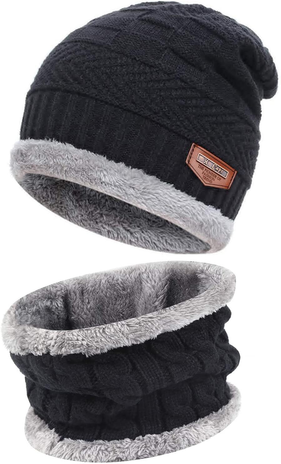 FZ FANTASTIC ZONE Mens Womens Winter Beanie Hat Scarf Set One Size, D Black