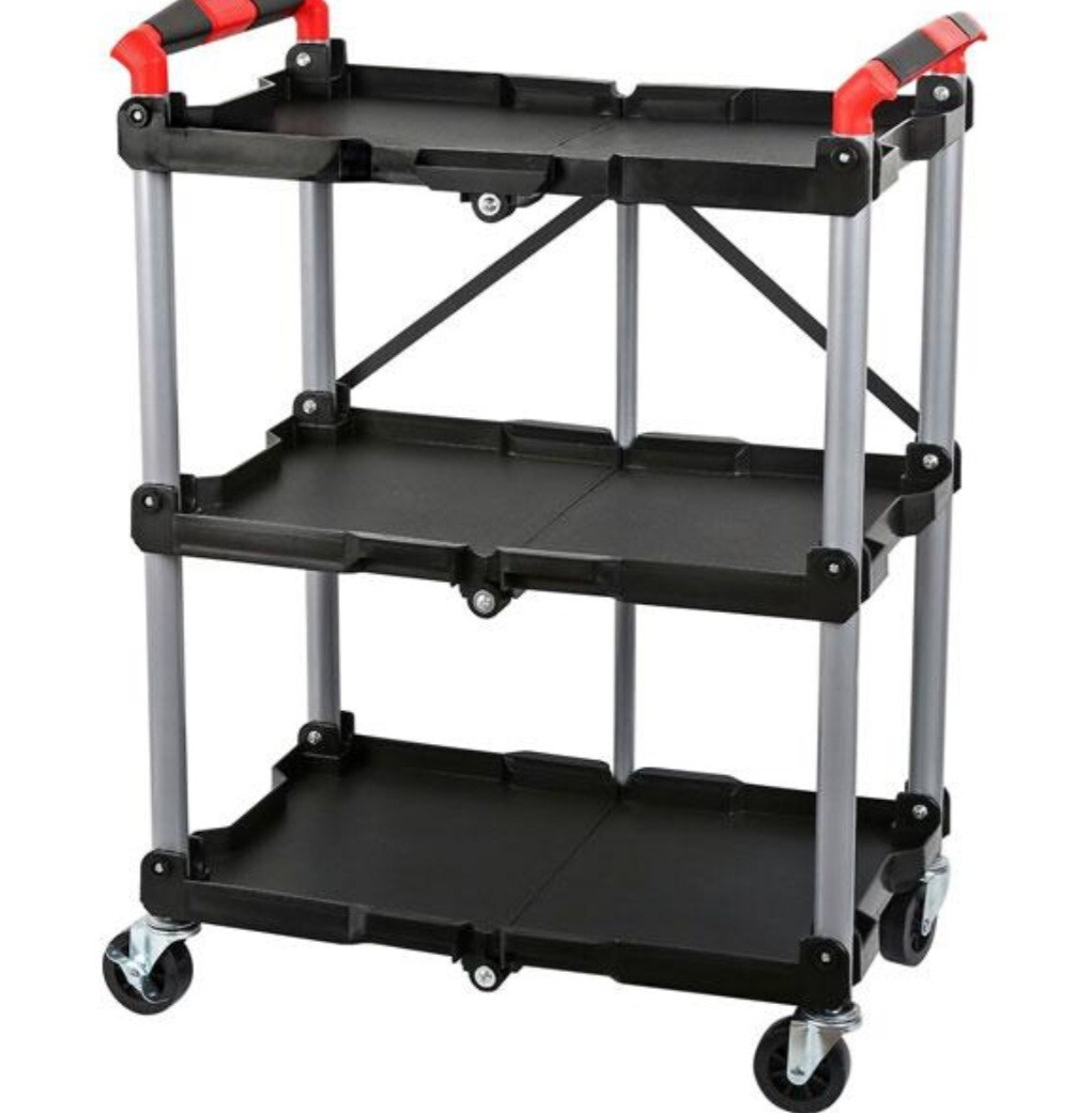 Plastic Foldable Garage & Workshop Trolley Storage Cart With 3 Shelves