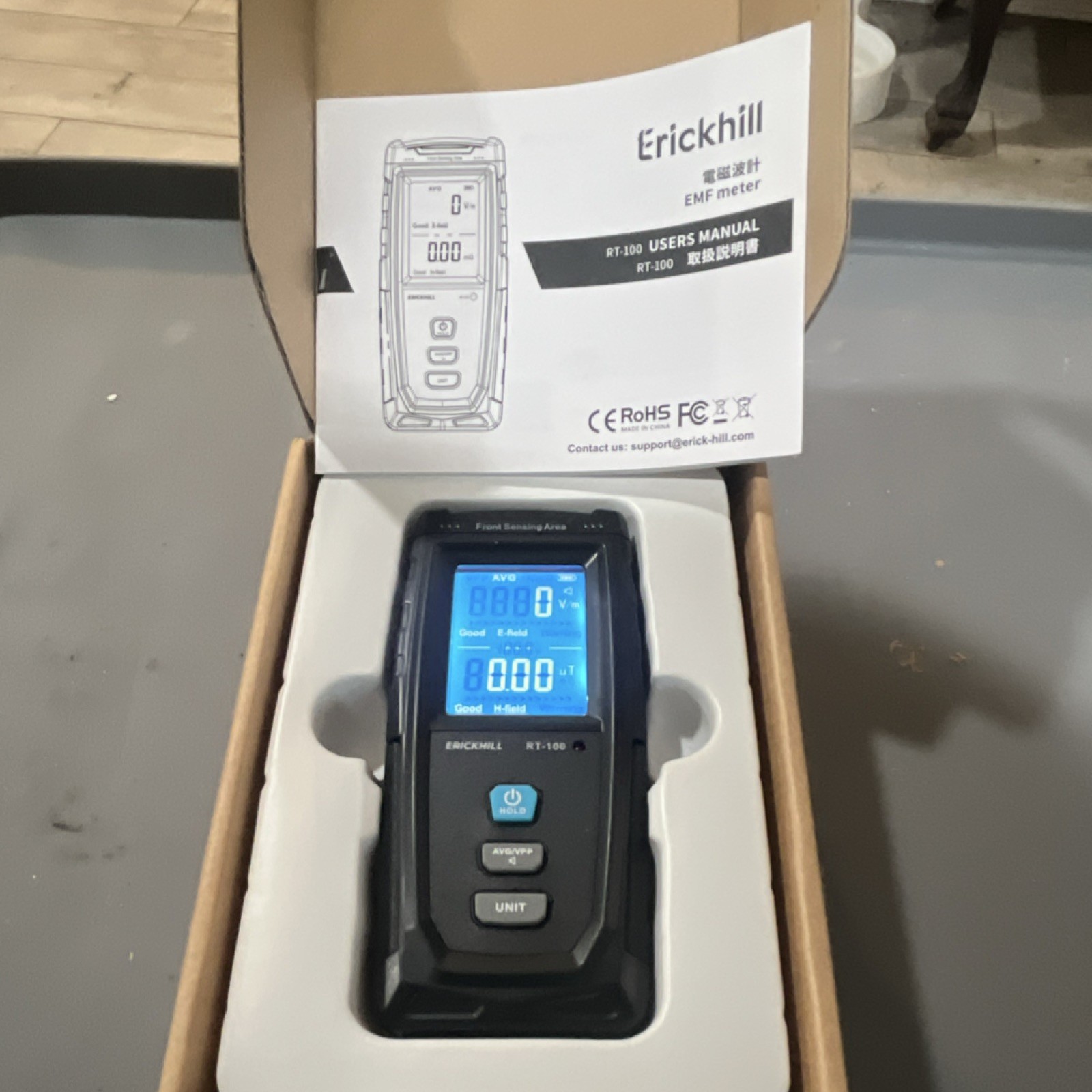 Erickhill EMF Meter RT-100 Digital Display Tester with User Manual
