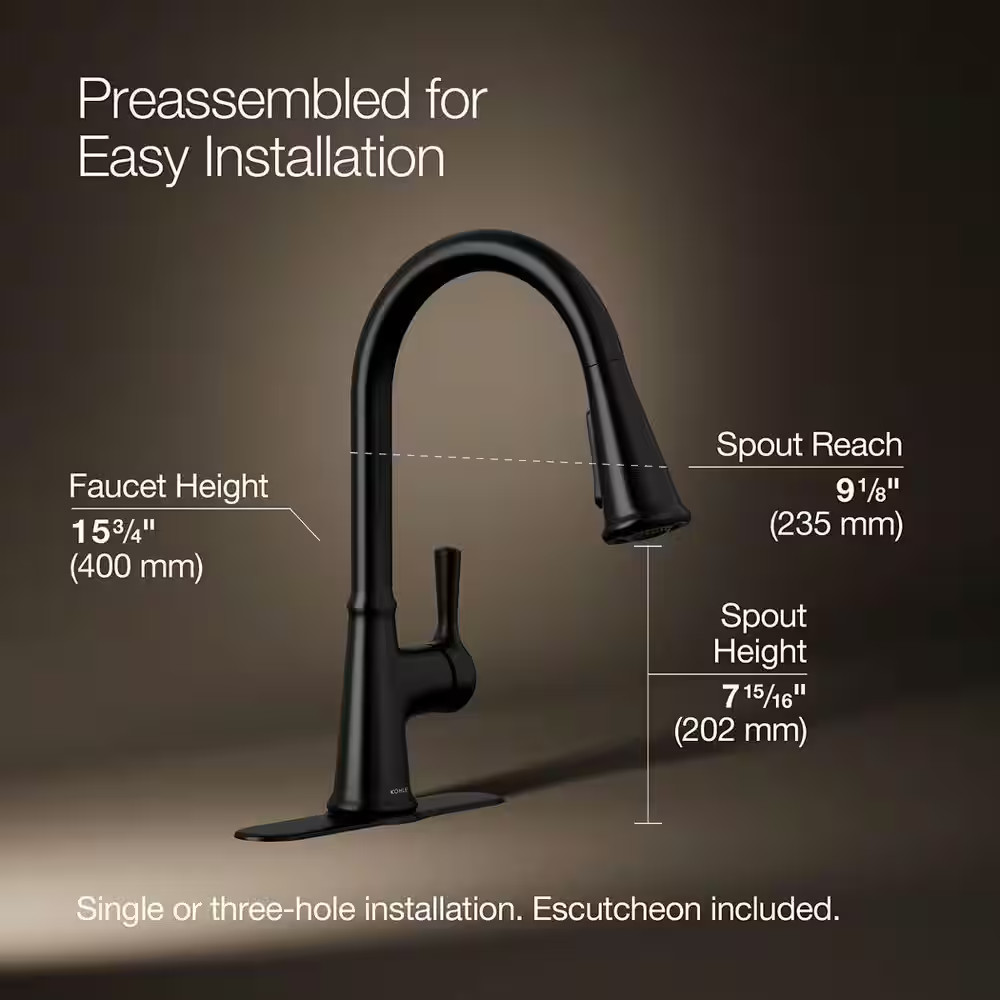 KOHLER Tyne Single-Handle Pull-Down Sprayer Kitchen Faucet in Matte Black