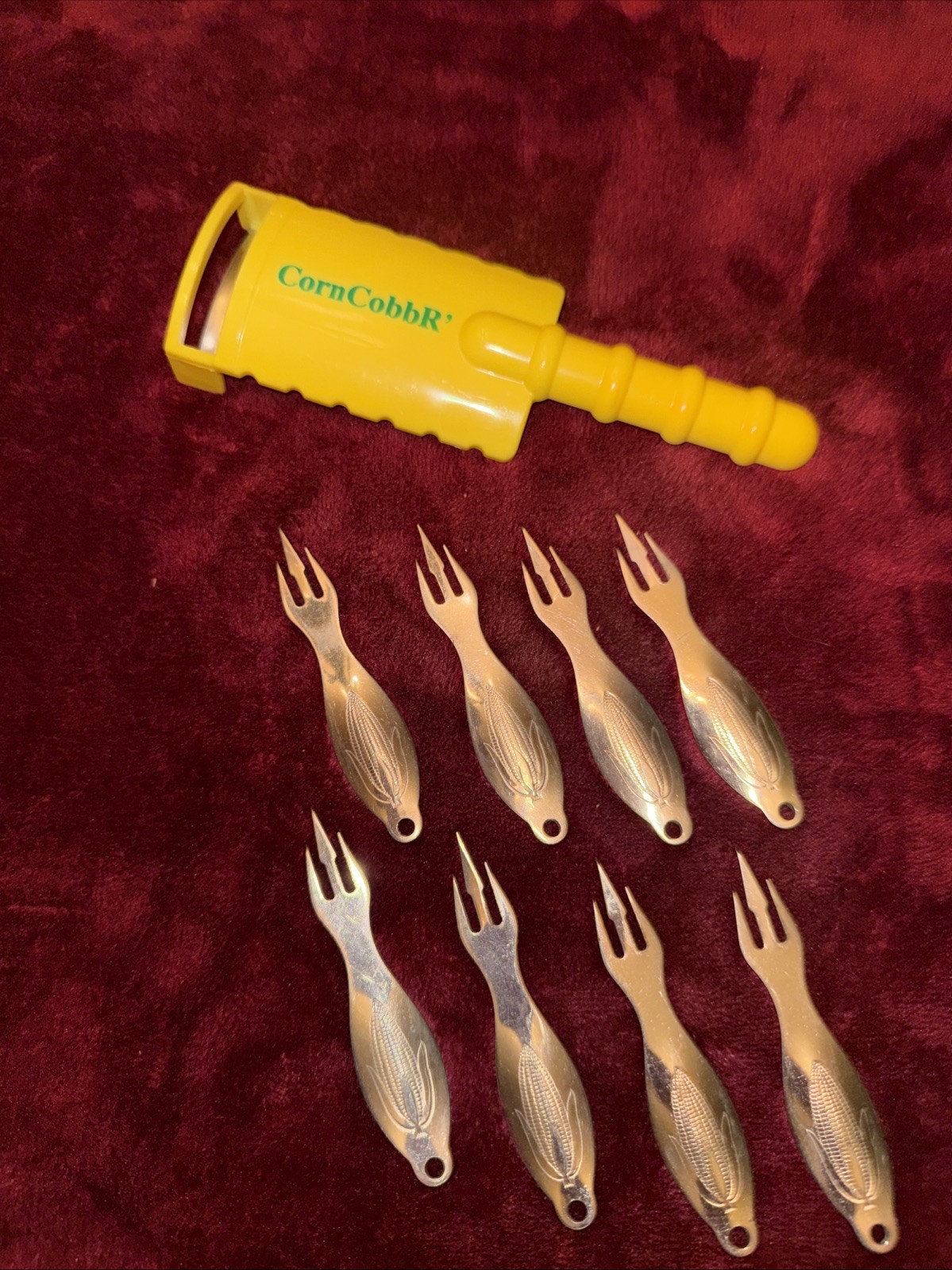 Bishop’s Corn Cob Trident Metal Stainless Flatware Picks Set Of 8 & “Corn CobbR”