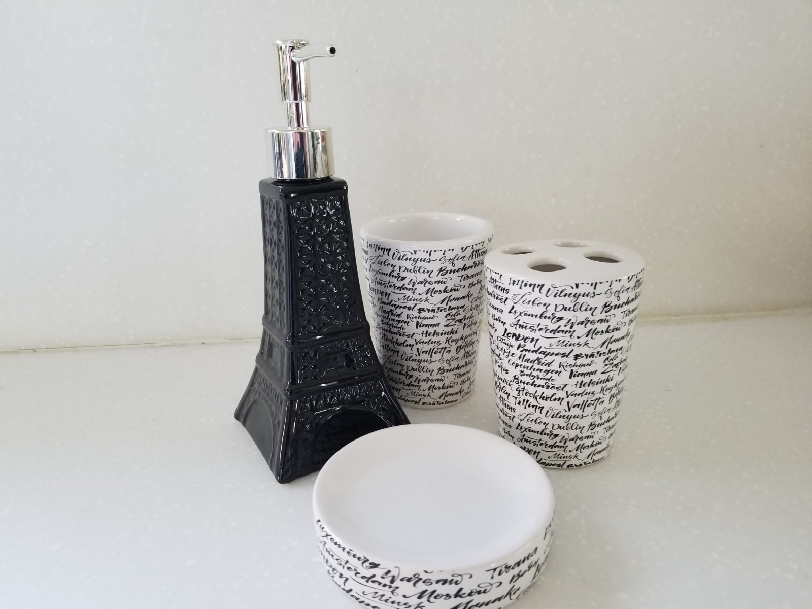4 Piece Ceramic Bathroom Vanity Set Black & White by Xavier Studios City Decor