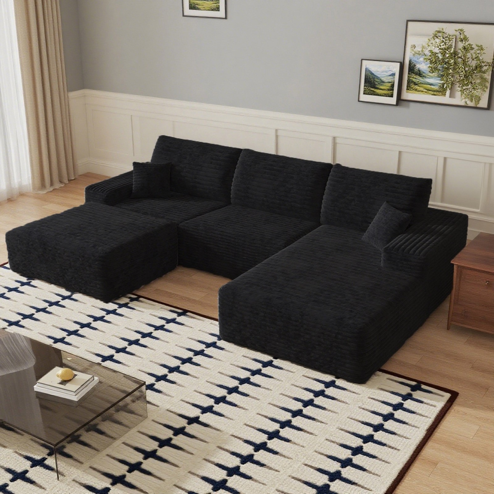 107" Boneless Couch Sectional Cloud Sofa Right Facing Chaise Lounge with Ottoman