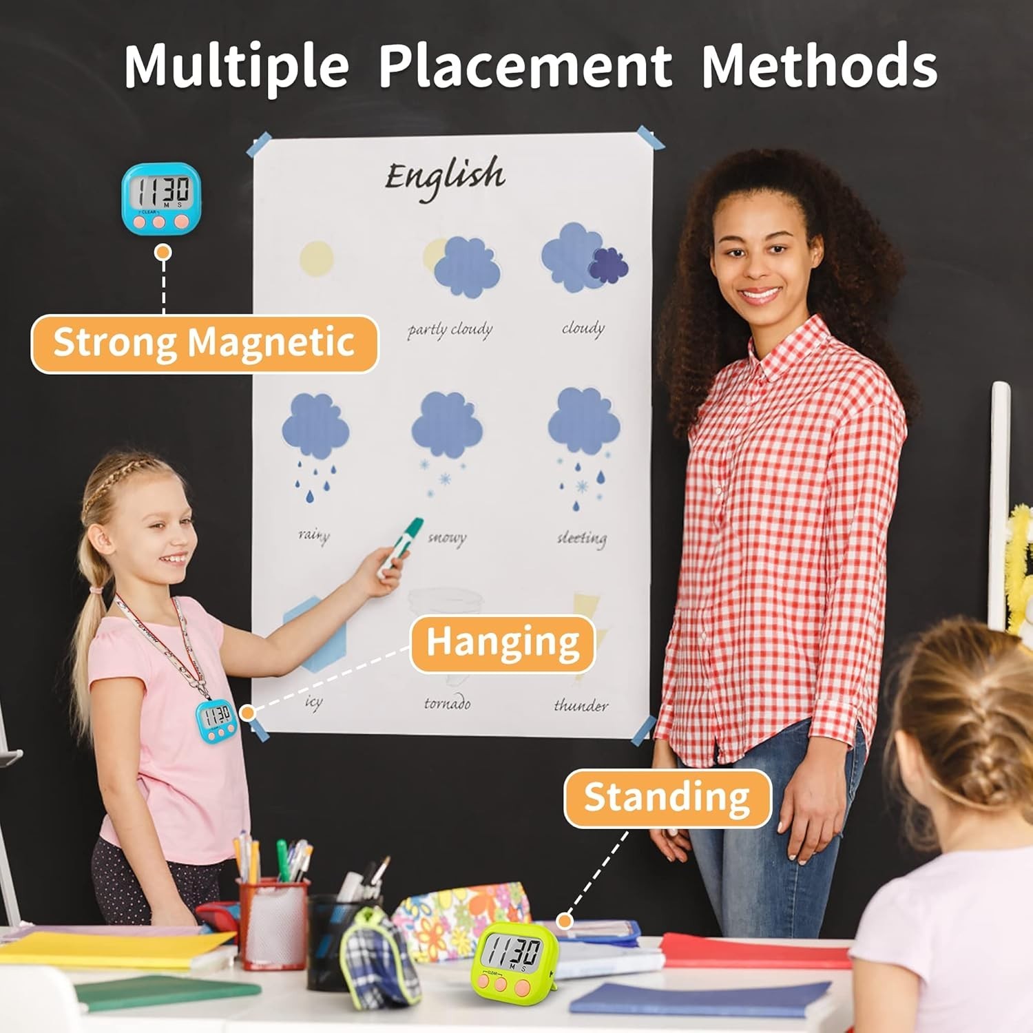 Versatile 2 Pack Classroom Timers with Magnetic Back - Easy Setup for Teachers