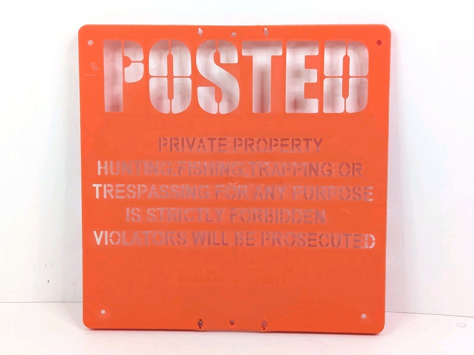 Private Property Hunting Fishing Trespassing Plastic Stencil Sign 11x11 Orange