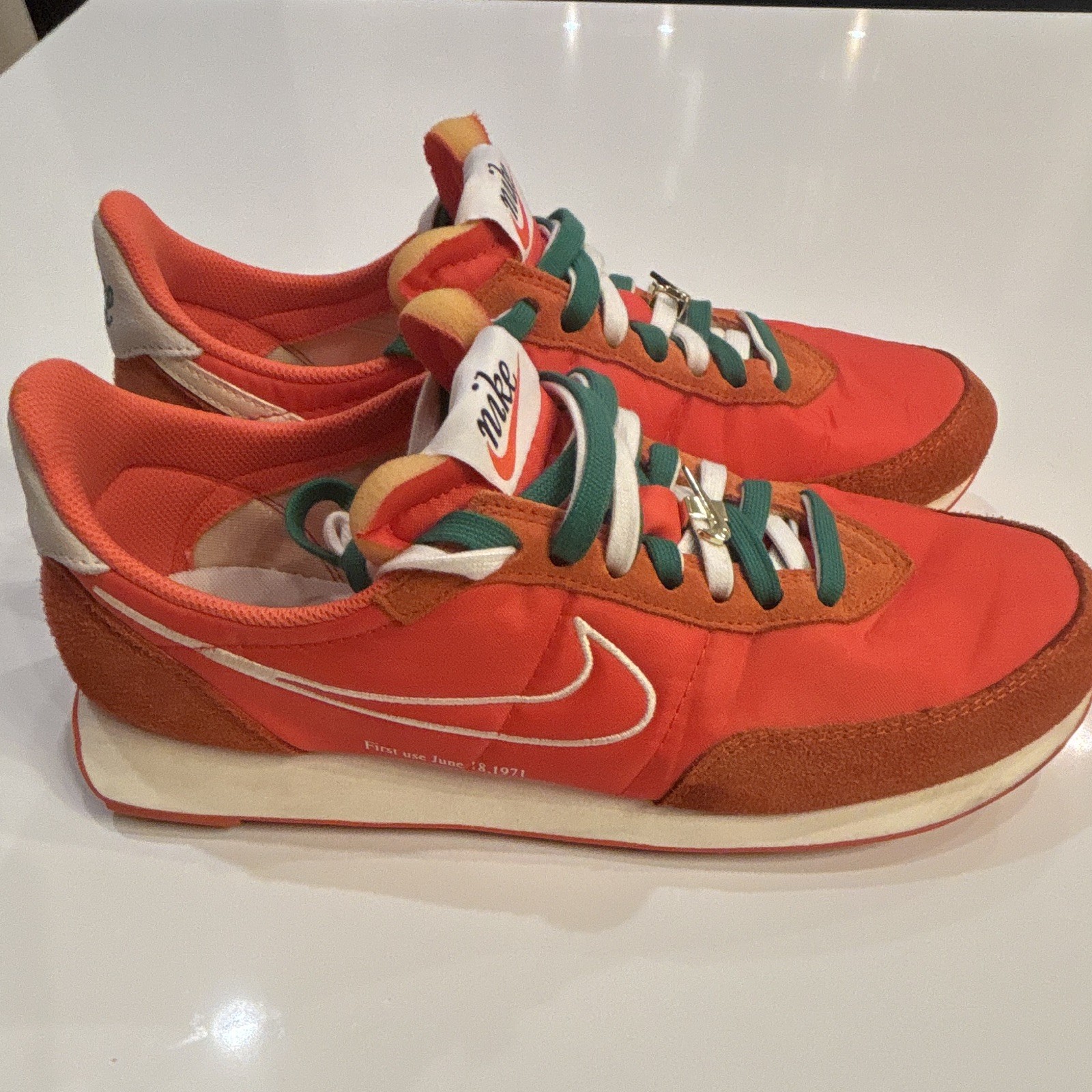 Nike Waffle Trainer Men's Low Top Lace-Up Sneakers Orange Brown Green White