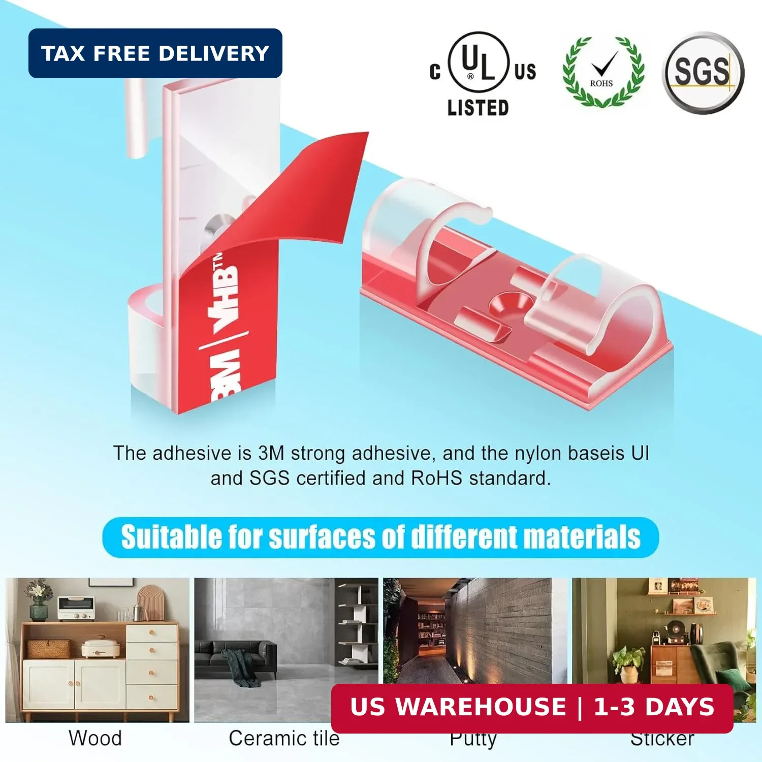 XHF 50pcs Medium Self Adhesive Cable Clips Clear,Wire Clips Cable Management Wir
