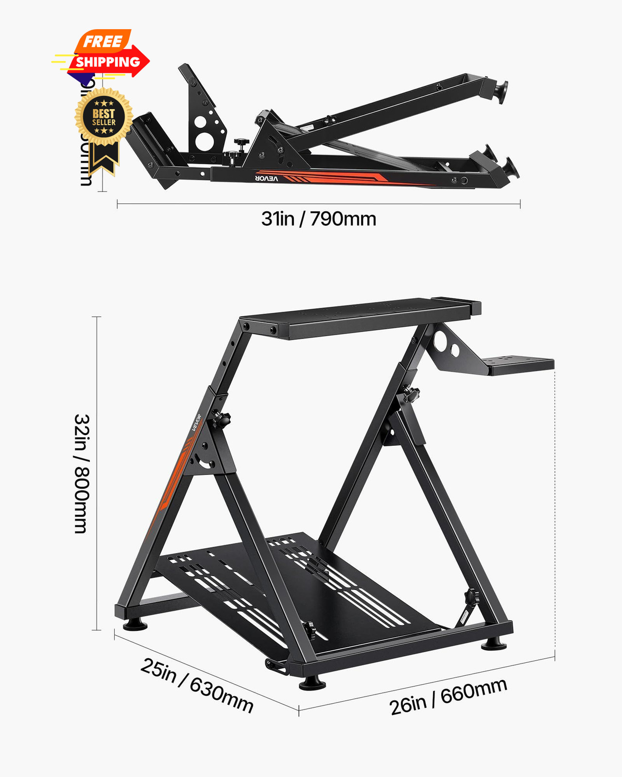 VEVOR Racing Wheel Stand, Adjustable & Foldable X-shaped lite, Black