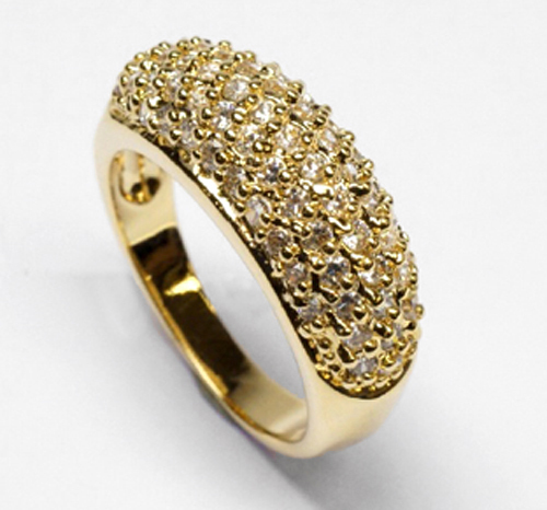 GOLD DOUBLE *** Ring Gold Plated with Many Cubic Zirconia, Choice of Sizes