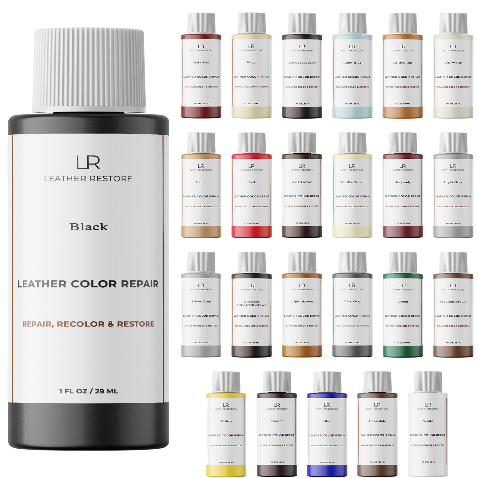 Leather Color Repair 1 Oz Recolor Restorer Couch Furniture Auto Interior, No Kit