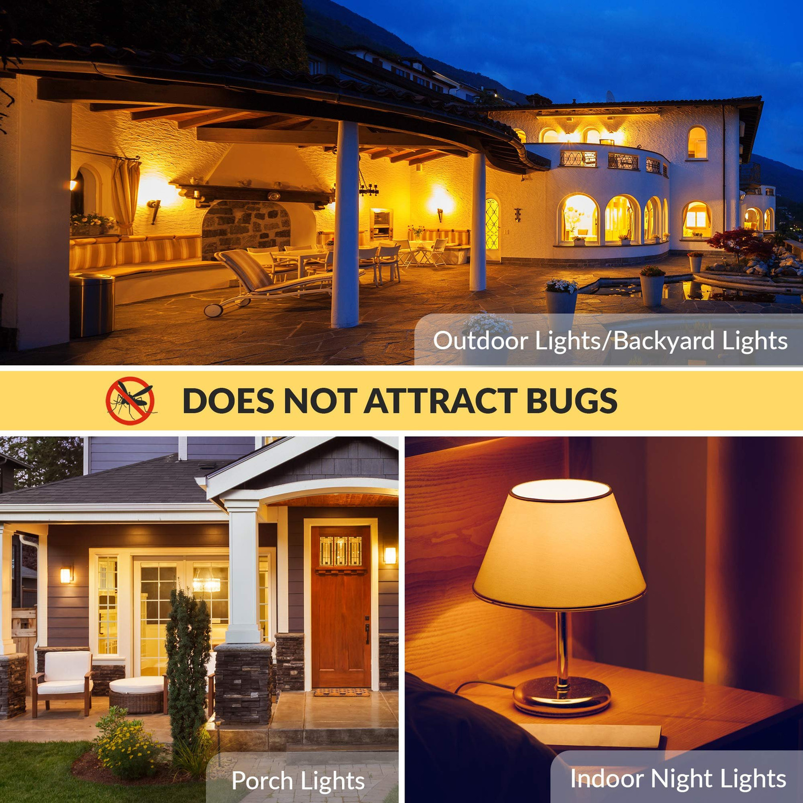 [2 Pack] LED Bug Repelling Amber Bulb 6W / 40W with Dusk-to-Dawn Sensor E26 Base