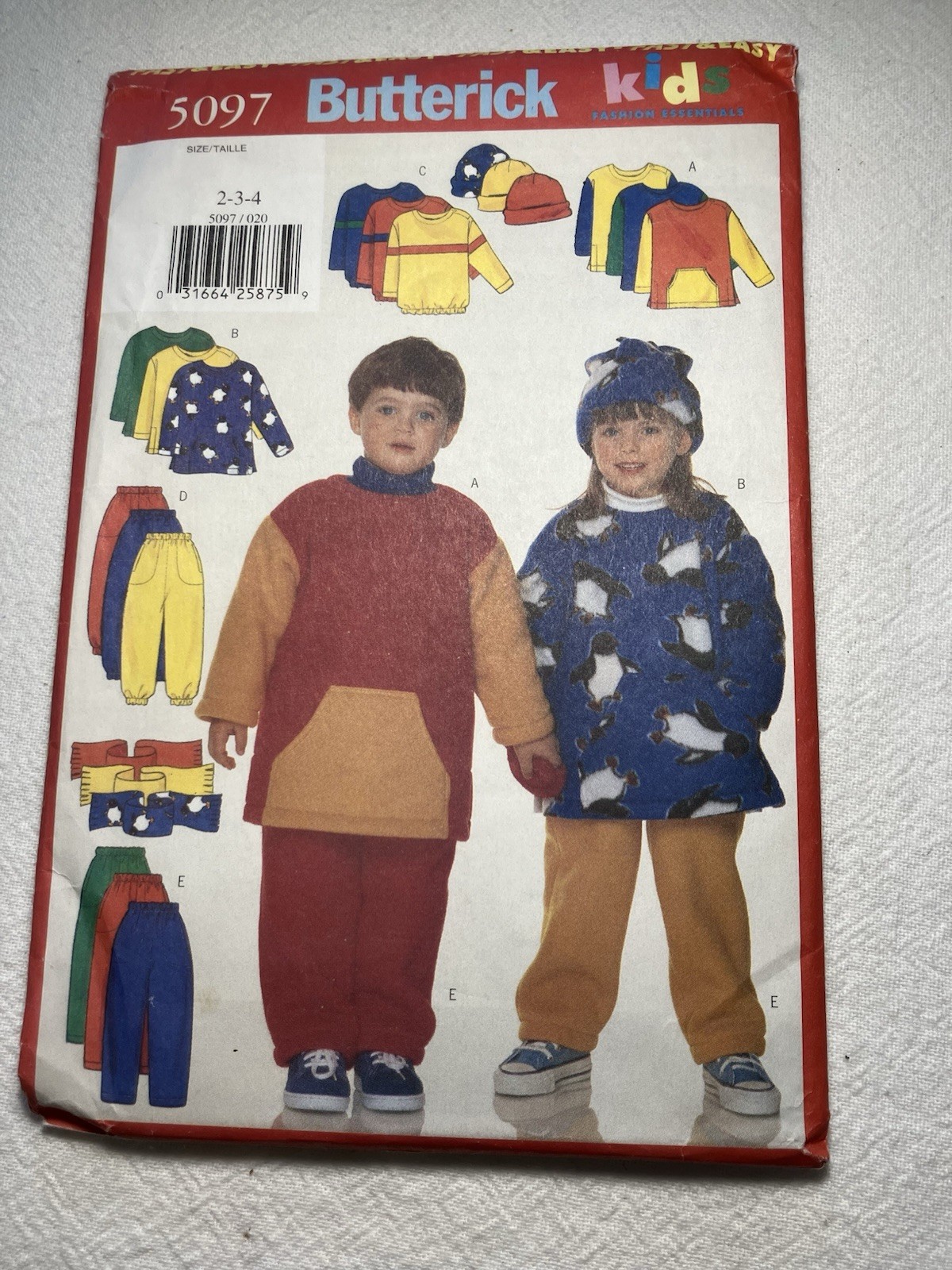 Butterick Pattern 5097 Children’s Top Pants Hat Scarf Child Size 2-4 UNCUT