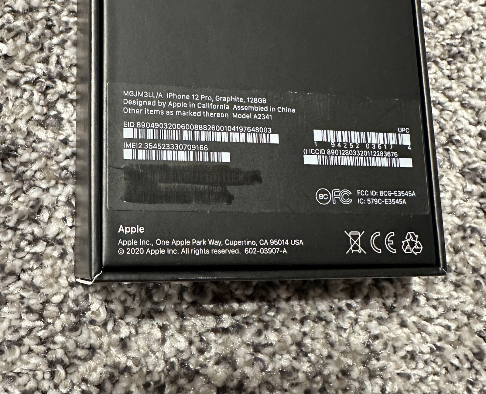 Apple iPhone 12 Pro, Graphite Empty Box NO PHONE OR CORD